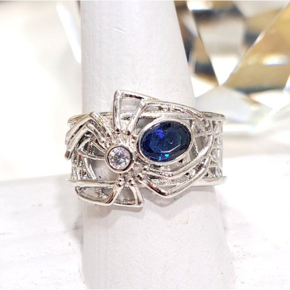 Blue Sapphire Black Widow Spider Stainless Statement Ring - Picture 4 of 13